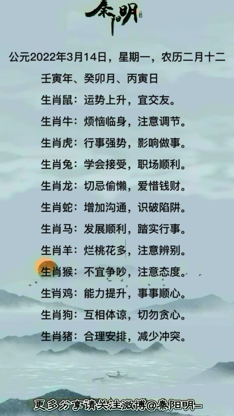 浅谈2022年3月14日十二生肖每日运势