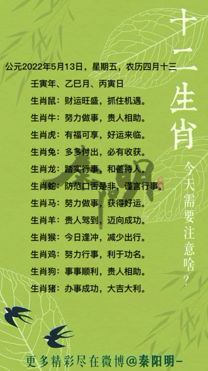 十二生肖每日运势 