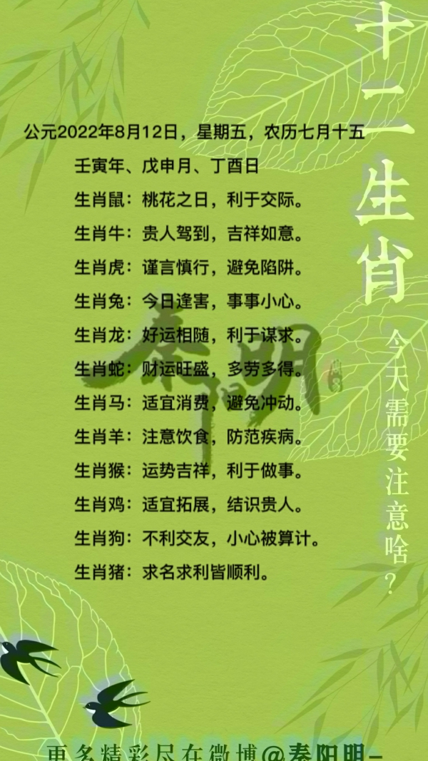 十二生肖每日运势 