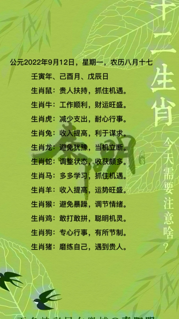 2022年9月12日十二生肖每日运势 