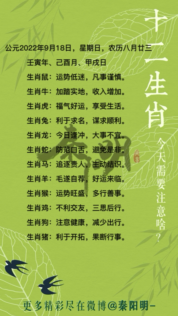 2022年9月18日十二生肖每日运势
