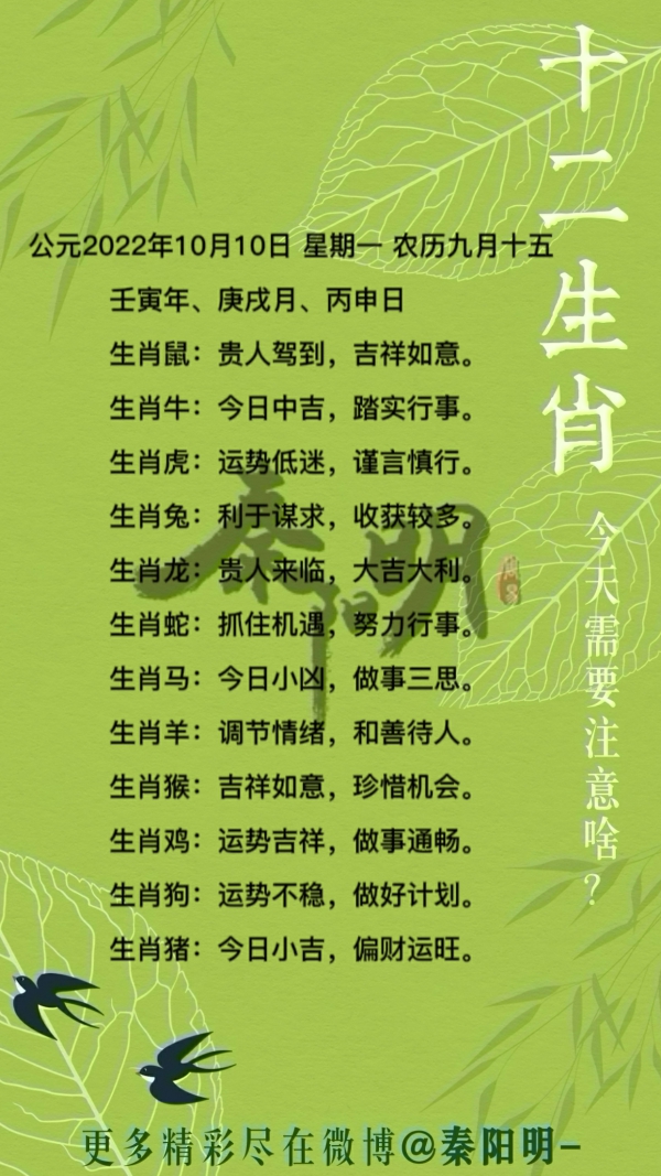 2022年10月10日十二生肖每日运势