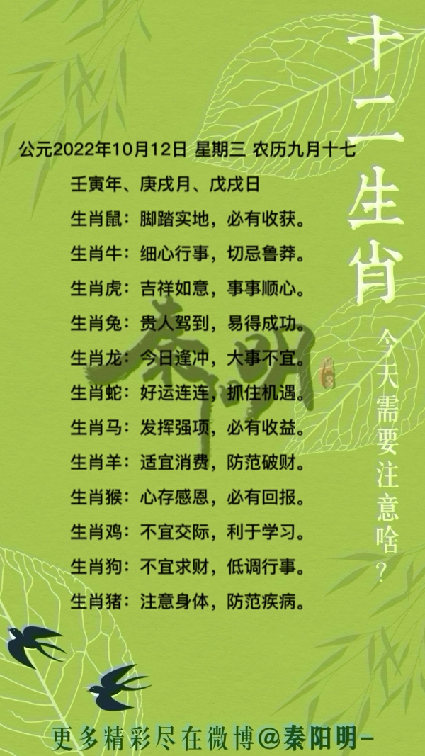 2022年10月12日十二生肖每日运势 