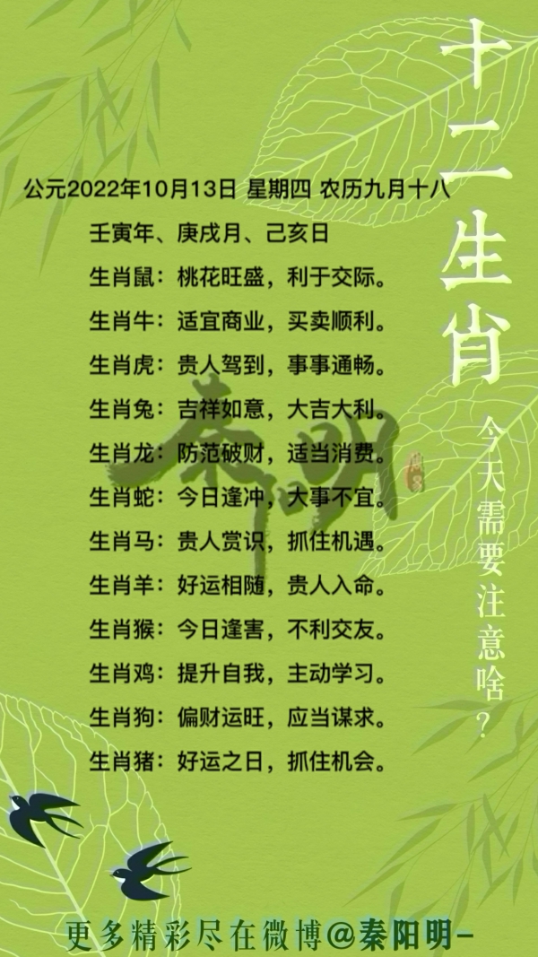 2022年10月13日十二生肖每日运势