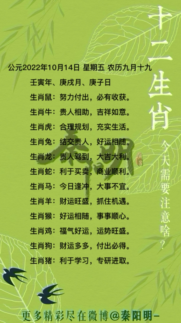 2022年10月14日十二生肖每日运势