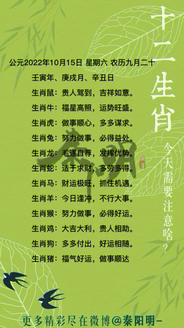 2022年10月15日十二生肖每日运势 
