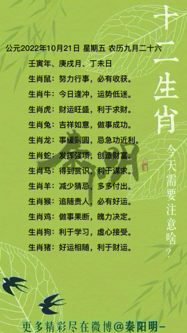 2022年10月21日十二生肖每日运势