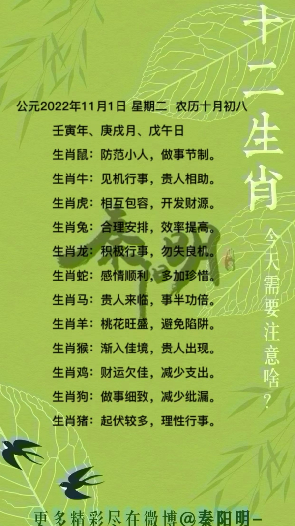 2022年11月01日十二生肖每日运势 