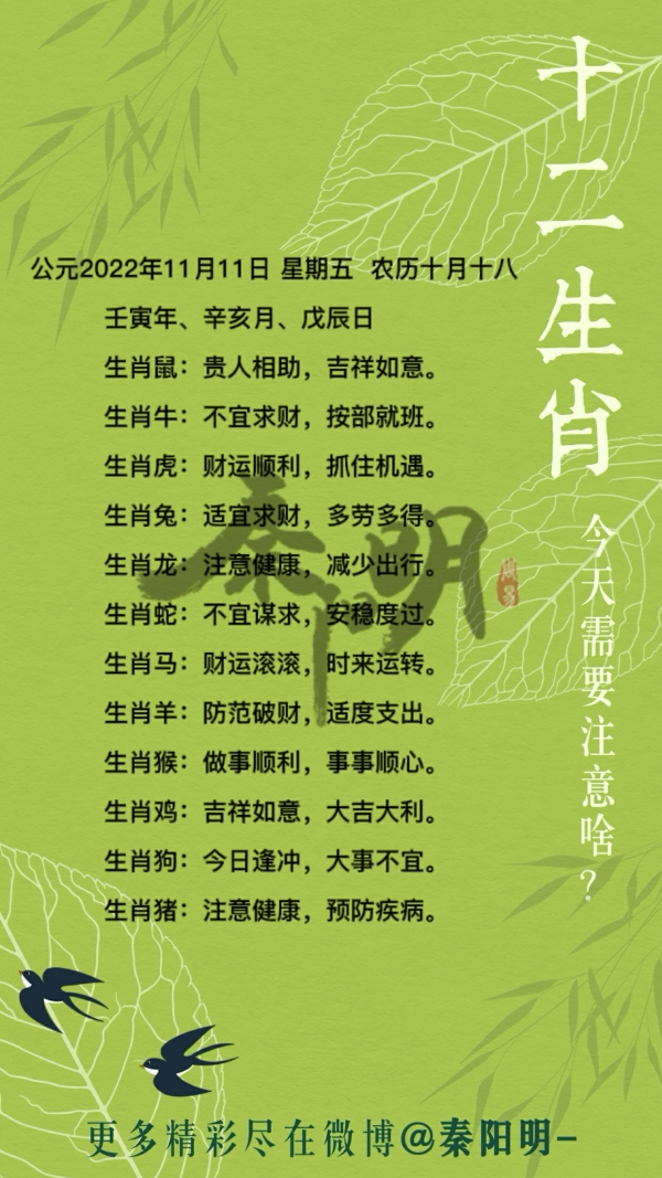 2022年11月11日十二生肖每日运