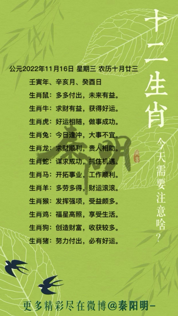 2022年11月16日十二生肖每日运势