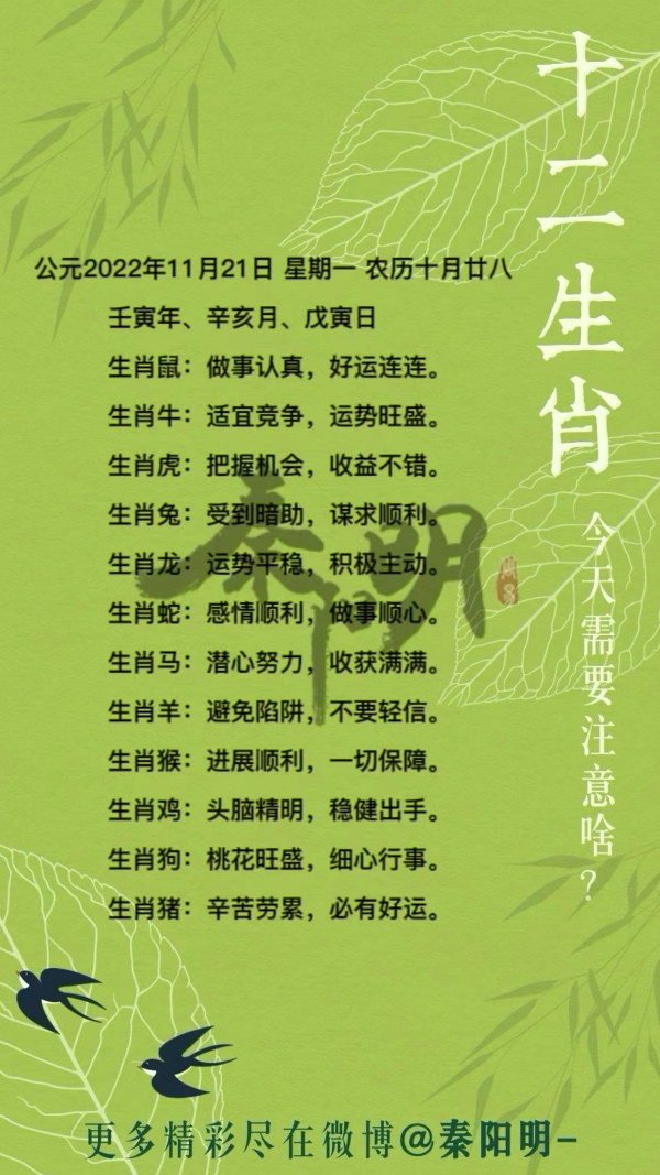 秦阳明生肖每日运势（22年11月21日）
