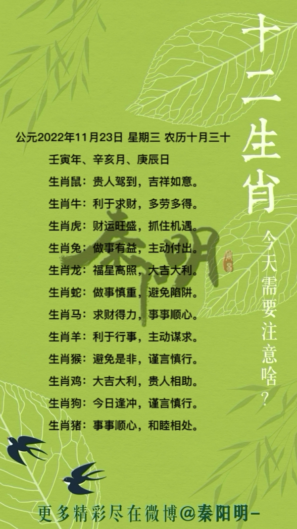 秦阳明生肖每日运势（22年11月23日）