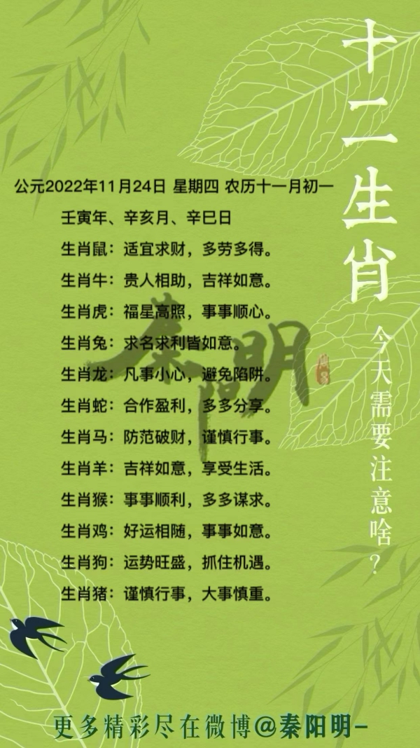 秦阳明生肖每日运势（22年11月23日）