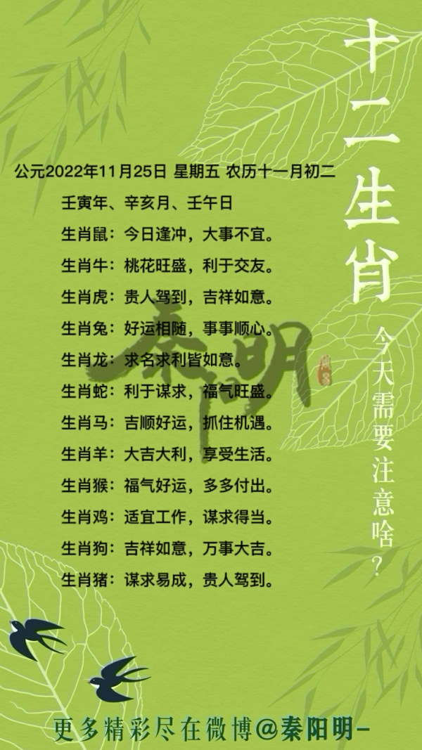 秦阳明生肖每日运势（22年11月25）