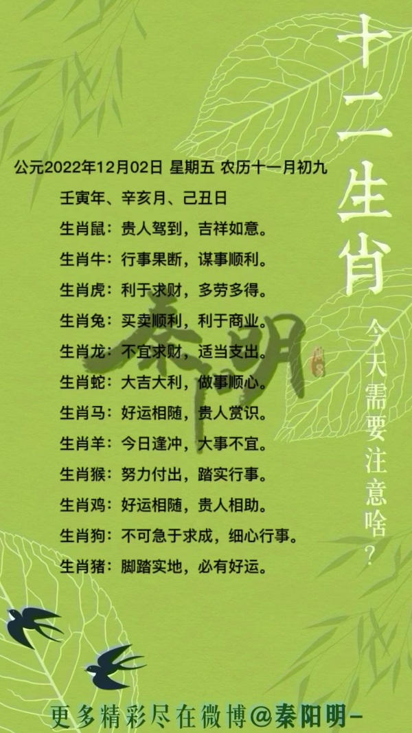 秦阳明生肖每日运势（22年12月02日）