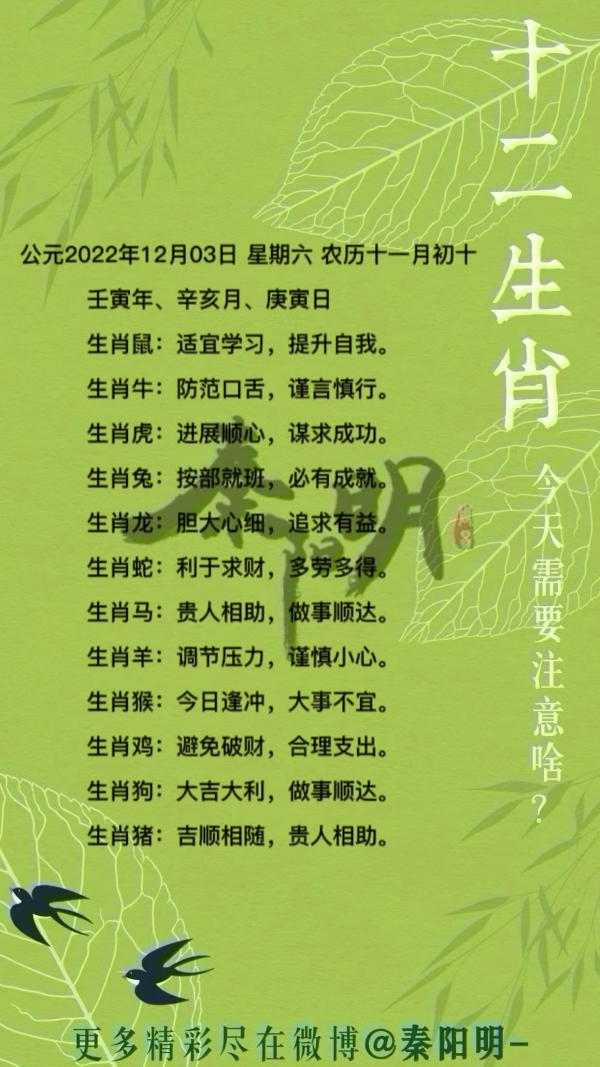 秦阳明生肖每日运势（22年12月03）