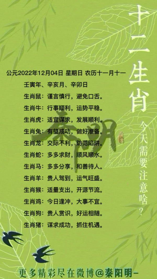 秦阳明生肖每日运势（22年12月04）