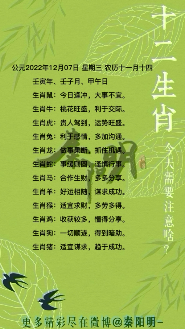 秦阳明生肖每日运势（22年12月07）