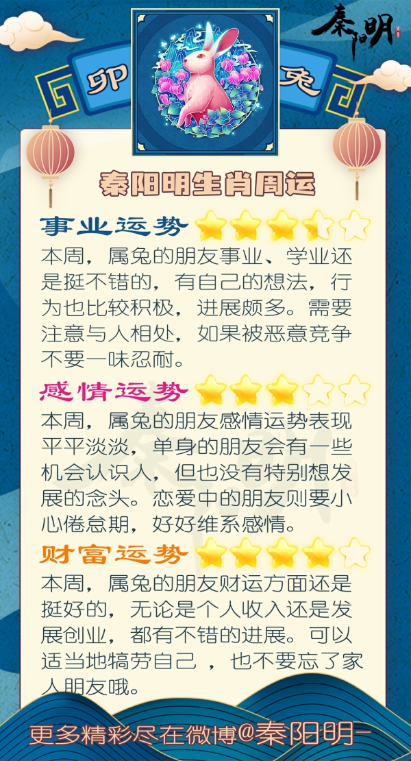 秦阳明生肖兔一周运势（12.12-12.18）