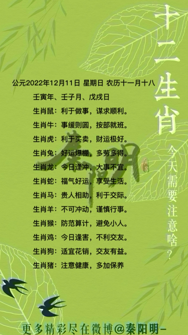 秦阳明生肖每日运势（22年12月11日）