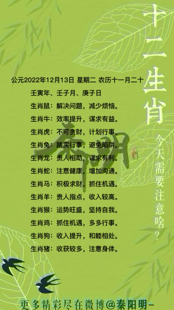 秦阳明生肖每日运势（22年12月13日）