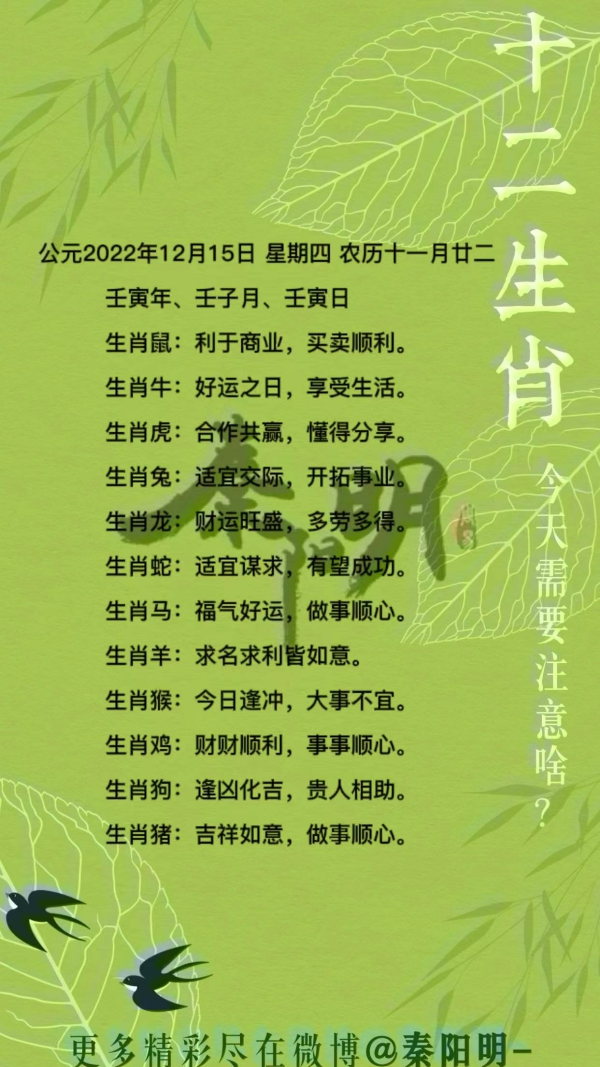 秦阳明生肖每日运势（22年12月15日）