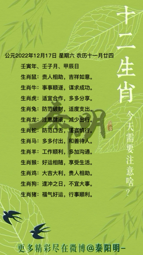 秦阳明生肖每日运势（22年12月17日）