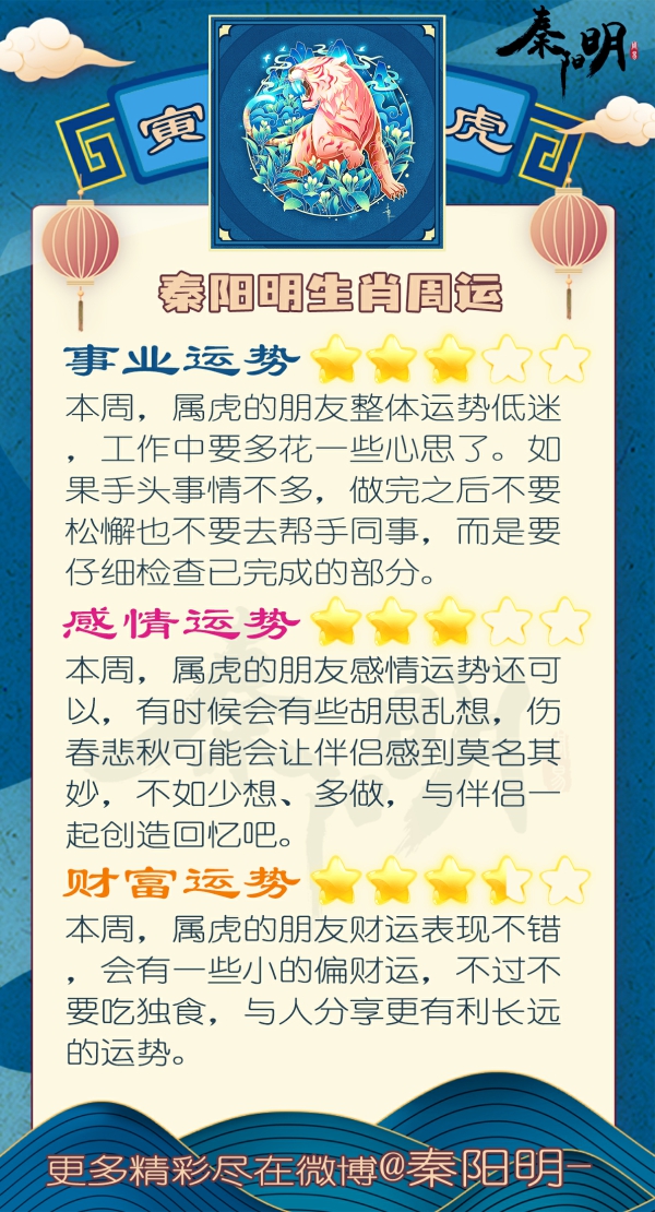 秦阳明生肖虎一周运势（12.19-12.25）