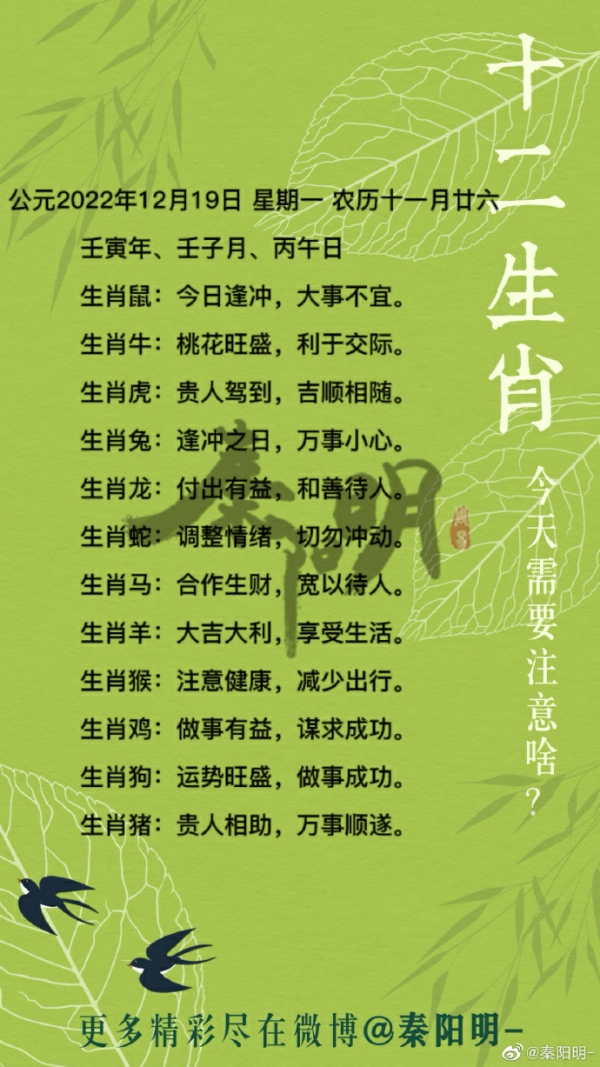 秦阳明生肖每日运势（22年12月19日）