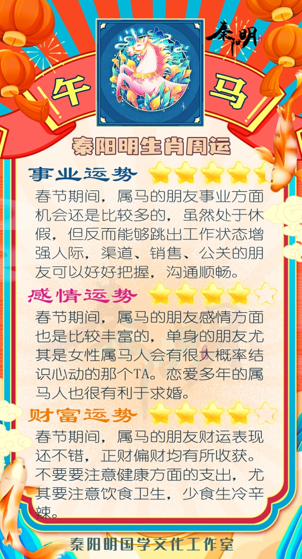 秦阳明生肖马一周运势（01.16-01.22）
