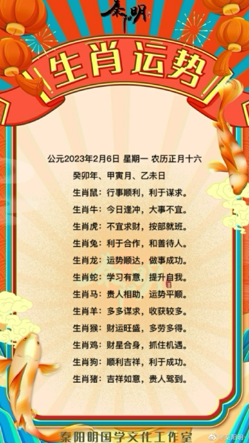 秦阳明生肖每日运势（23年02月06日）