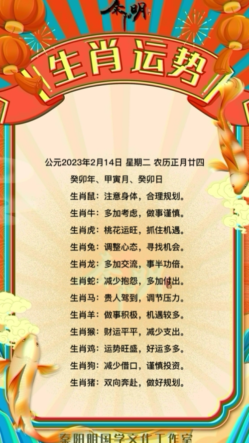 秦阳明生肖每日运势（23年02月14日）