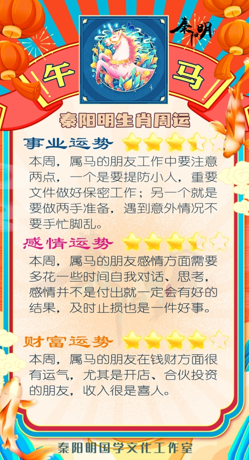秦阳明生肖马一周运势(2.13-2.19) 秦阳明生肖马一周运势(2.13-2.19)