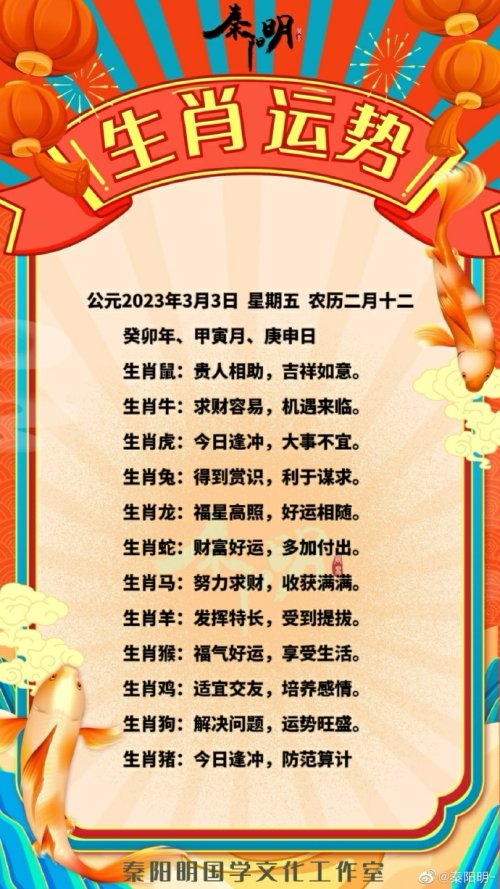 秦阳明生肖每日运势（23年03月03日）