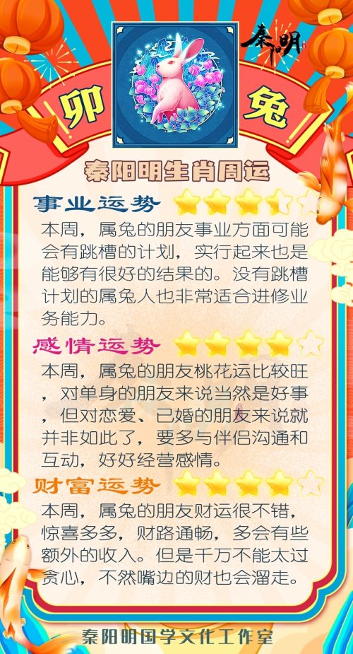 秦阳明生肖兔一周运势（3.13-3.19）