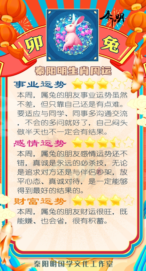 秦阳明生肖兔一周运势（3.20-3.26）