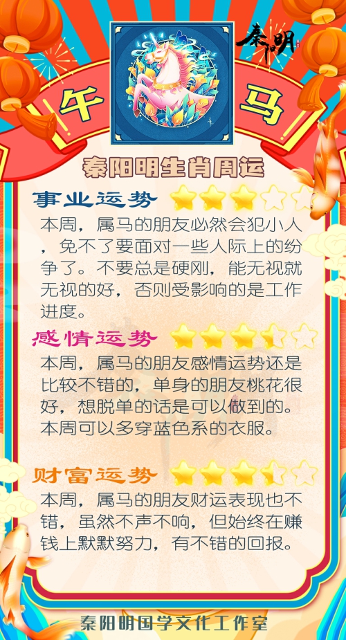 秦阳明生肖马一周运势（4.03-4.09）