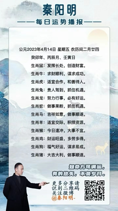 秦阳明生肖每日运势（23年04月14日）