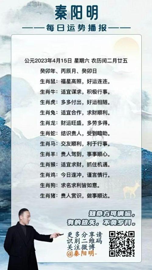 秦阳明生肖每日运势（23年04月15日）