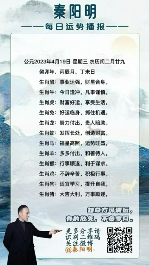 秦阳明生肖每日运势（23年04月19日）