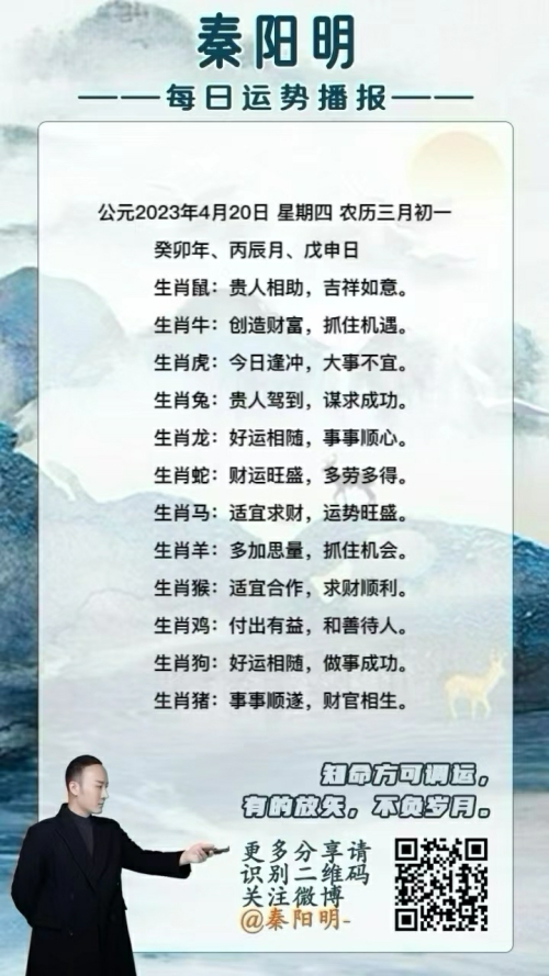 秦阳明生肖每日运势（23年04月20日）