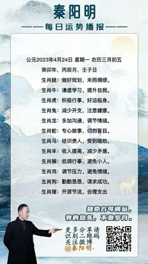 秦阳明生肖每日运势（23年04月24日）