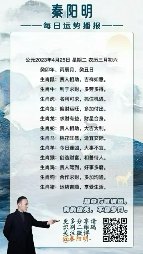 秦阳明生肖每日运势（23年04月25日）