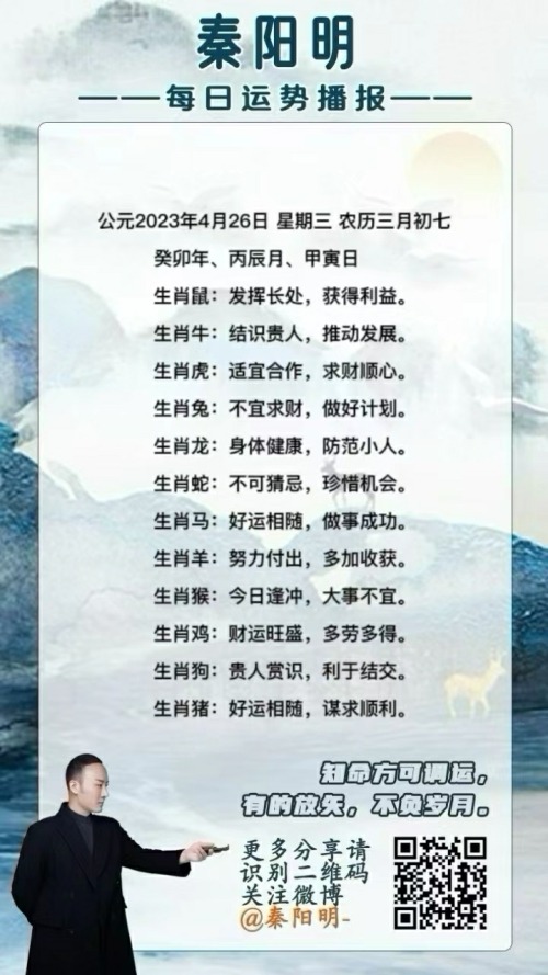 秦阳明生肖每日运势（23年04月26日）