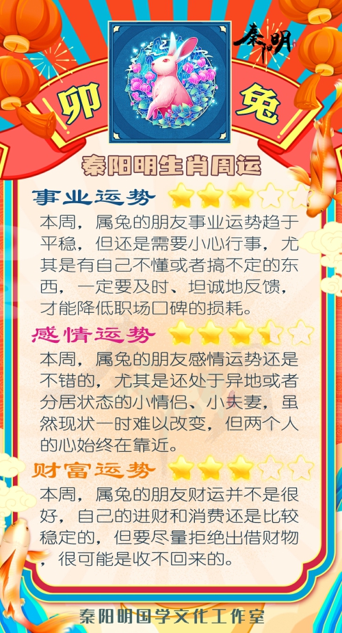 秦阳明生肖兔一周运势（5.08-5.14）