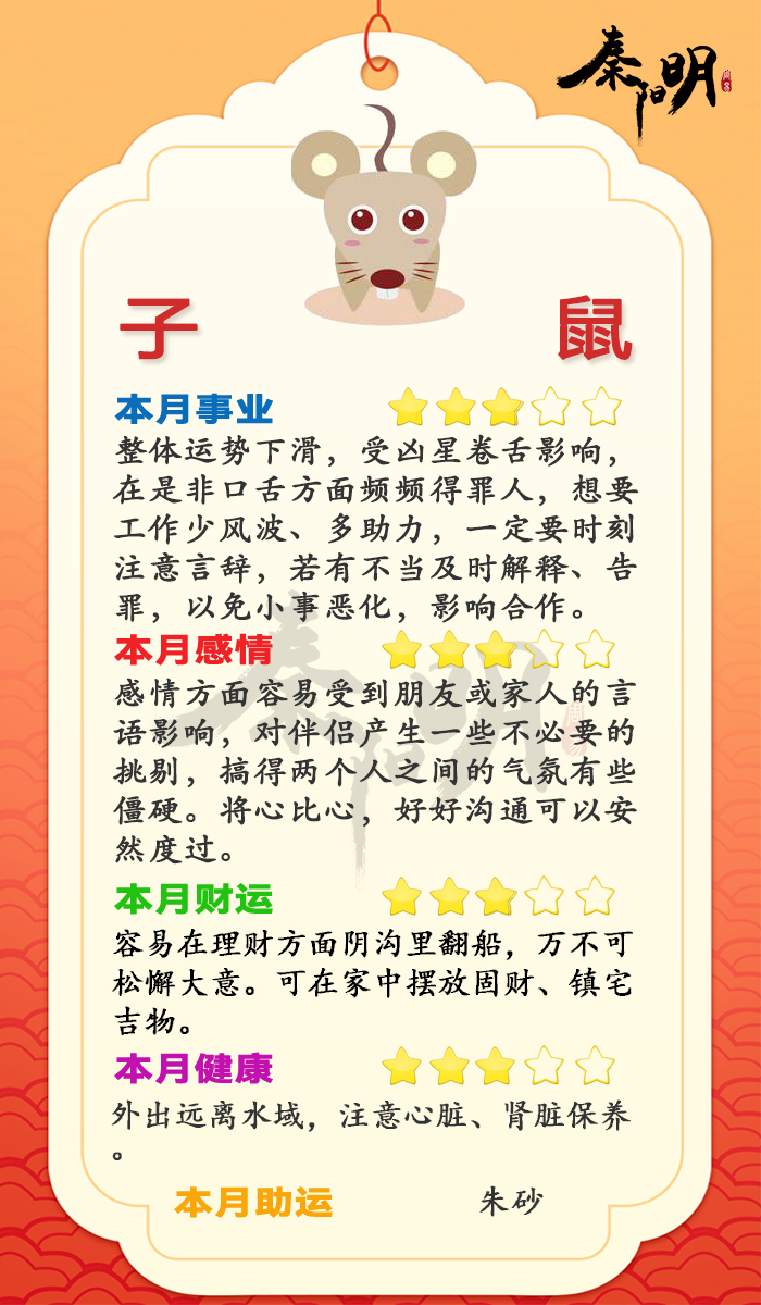2023癸卯兔年生肖属鼠06月运势