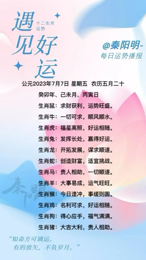 生肖每日运势（23年07月07日）