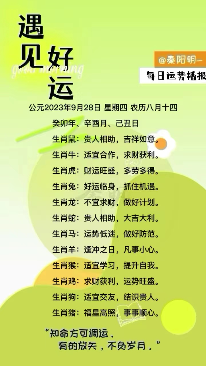 生肖每日运势（23年09月28日）