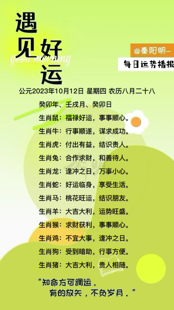 生肖每日运势（23年10月12日）