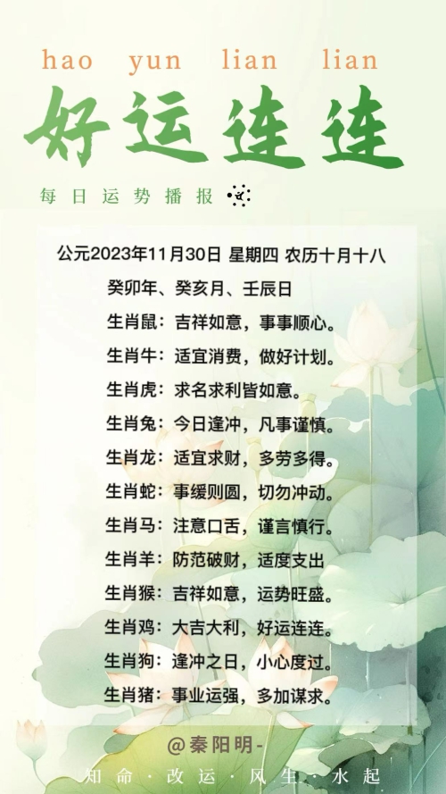 生肖每日运势（23年11月30日）